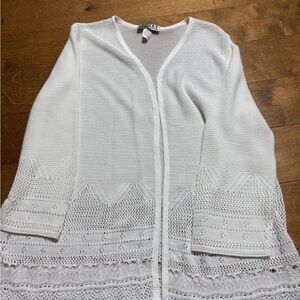 White Knit Cardigan with Lace Details